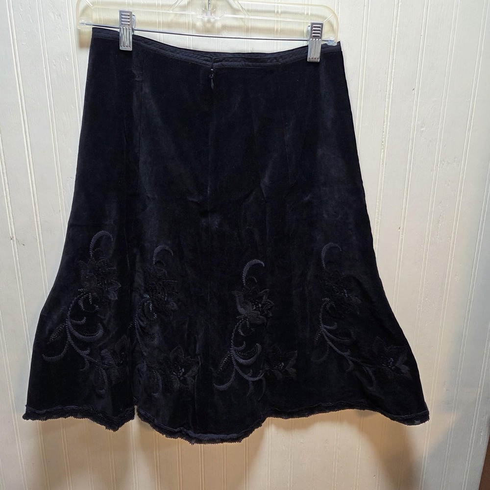Cynthia Cynthia Steffe Skirt Womens 4 Black Velvet Floral A-Line Knee Length
